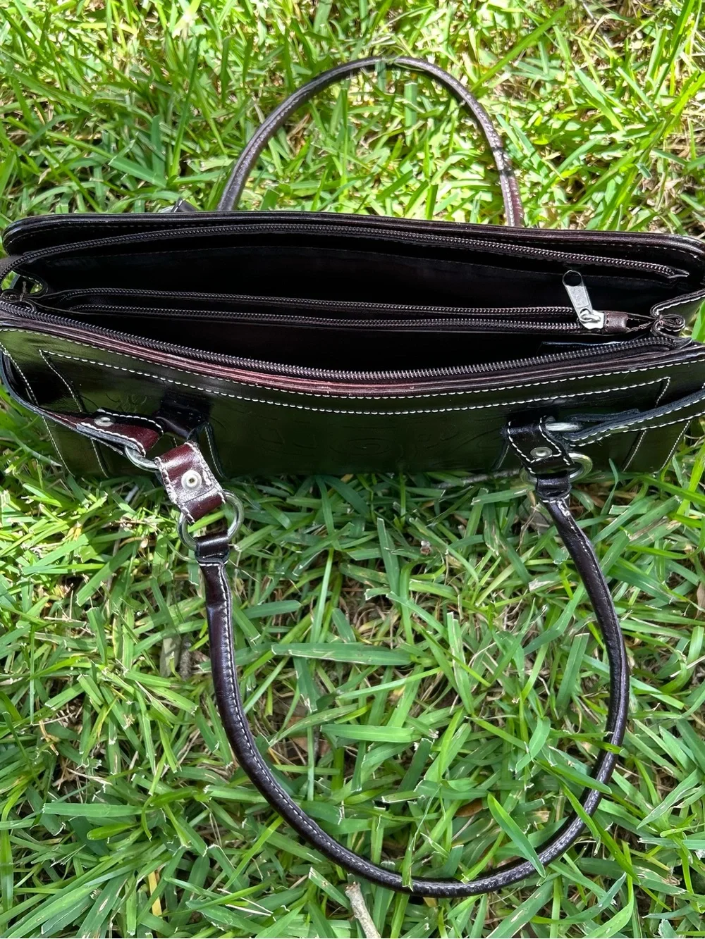 Embossed Leather Satchel in Deep Brown